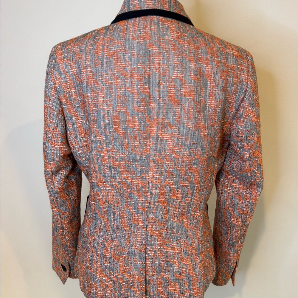 Anne Klein Tweed Blazer Size 6 Orange Gray Black Trim Tailored Jacket - Picture 3 of 7